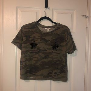 Camo crop short sleeve shirt. Never worn